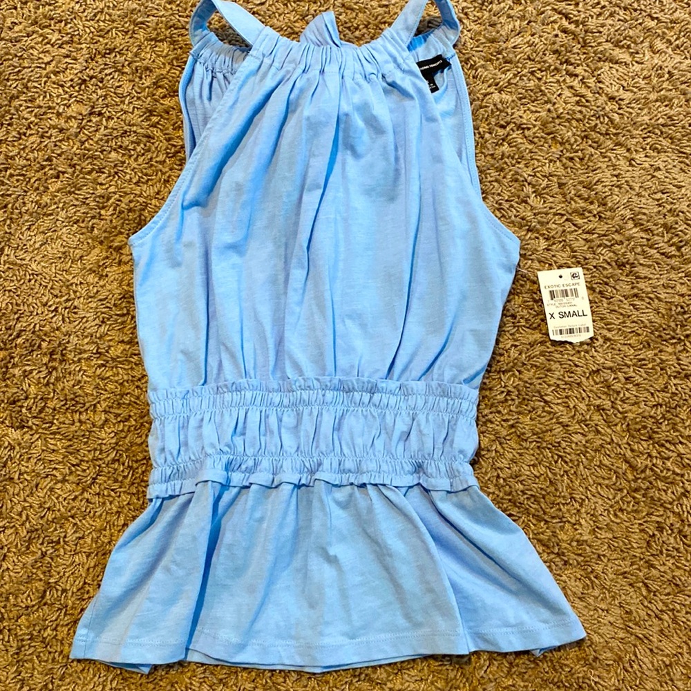 INC NWT Baby blue extra small XS halter top thick elastic waistband tie at neck